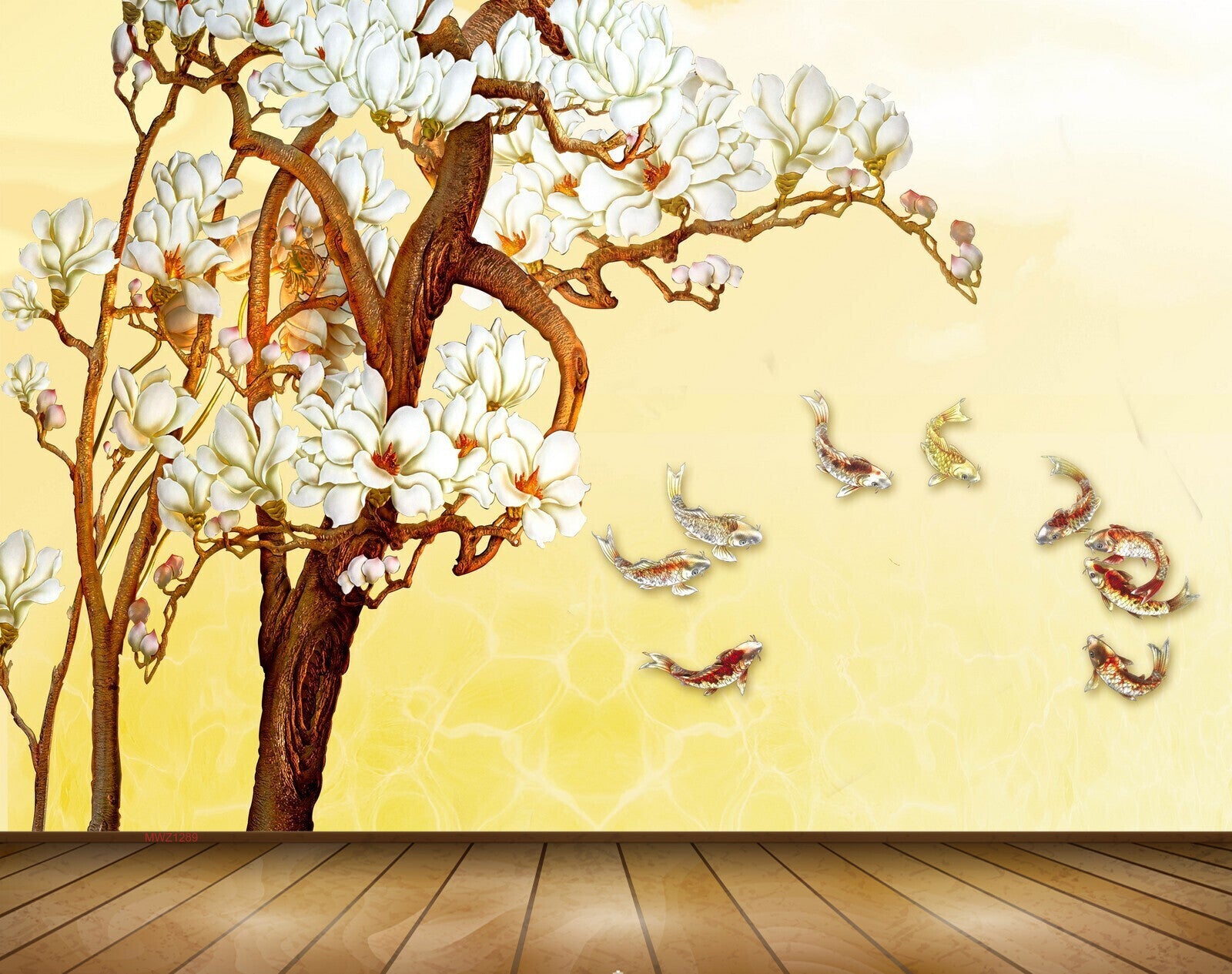 Avikalp MWZ1289 White Flowers Fishes Trees 3D HD Wallpaper Avikalp MWZ1289 White Flowers Fishes Trees 3D HD Wallpaper