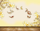 Avikalp MWZ1290 Yellow White Flowers Fishes 3D HD Wallpaper Avikalp MWZ1290 Yellow White Flowers Fishes 3D HD Wallpaper