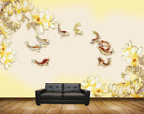 Avikalp MWZ1290 Yellow White Flowers Fishes 3D HD Wallpaper Avikalp MWZ1290 Yellow White Flowers Fishes 3D HD Wallpaper