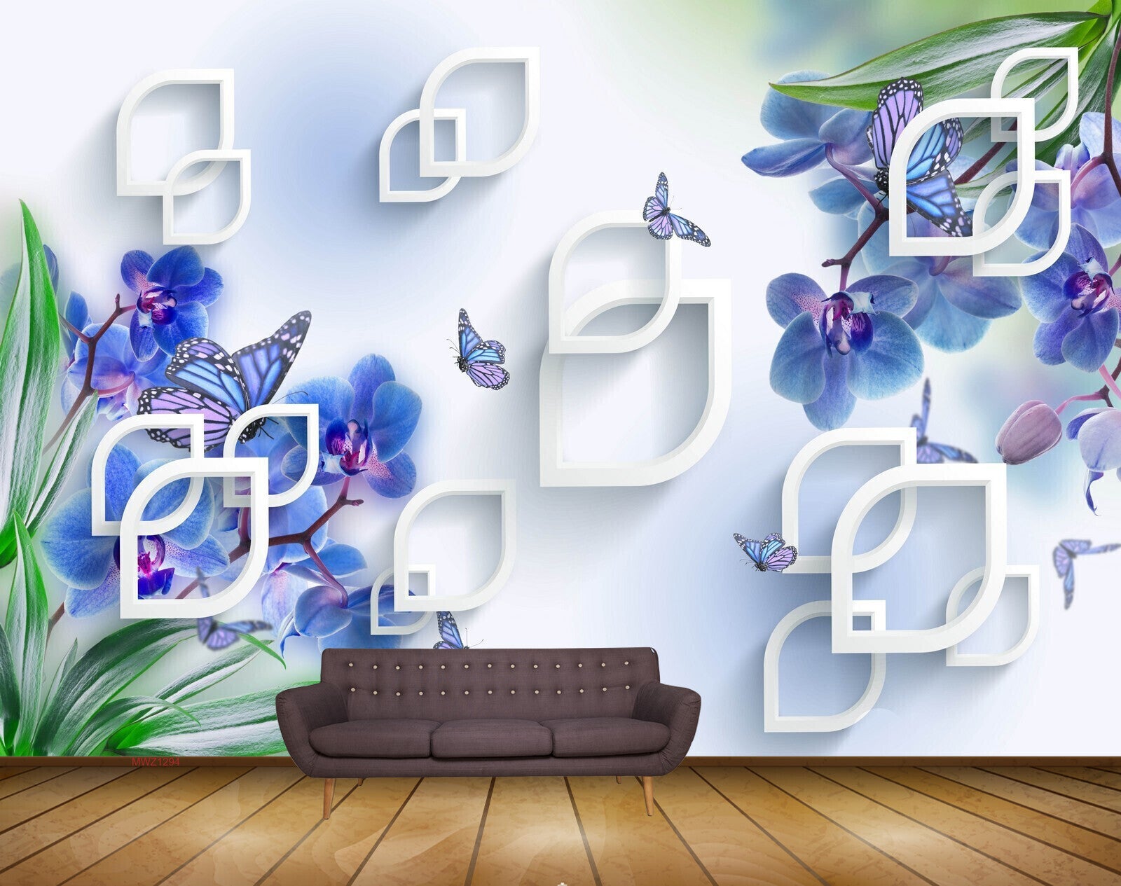 Avikalp MWZ1294 Blue Flowers Leaves Butterflies 3D HD Wallpaper Avikalp MWZ1294 Blue Flowers Leaves Butterflies 3D HD Wallpaper