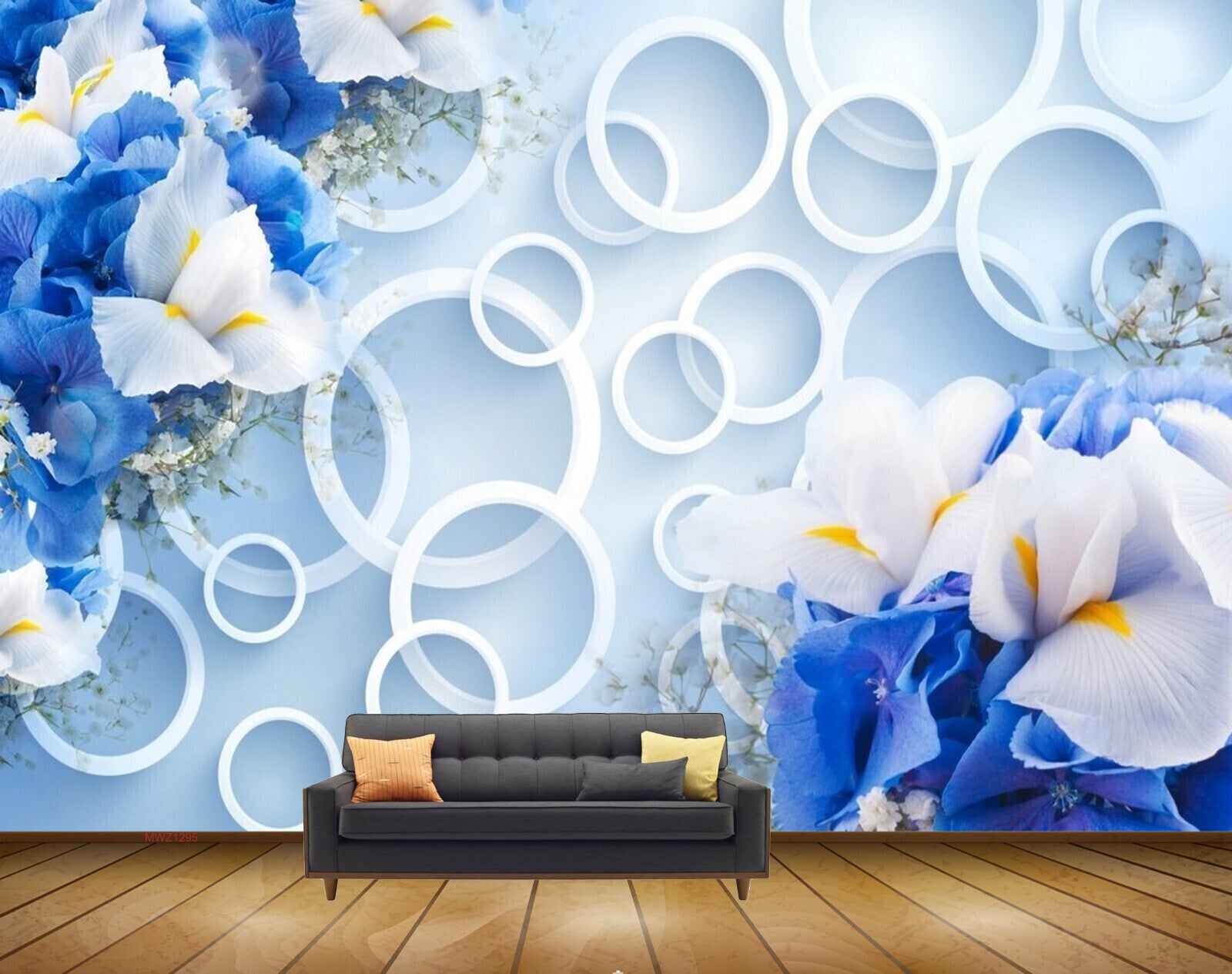 Avikalp MWZ1295 White Blue Flowers 3D HD Wallpaper Avikalp MWZ1295 White Blue Flowers 3D HD Wallpaper
