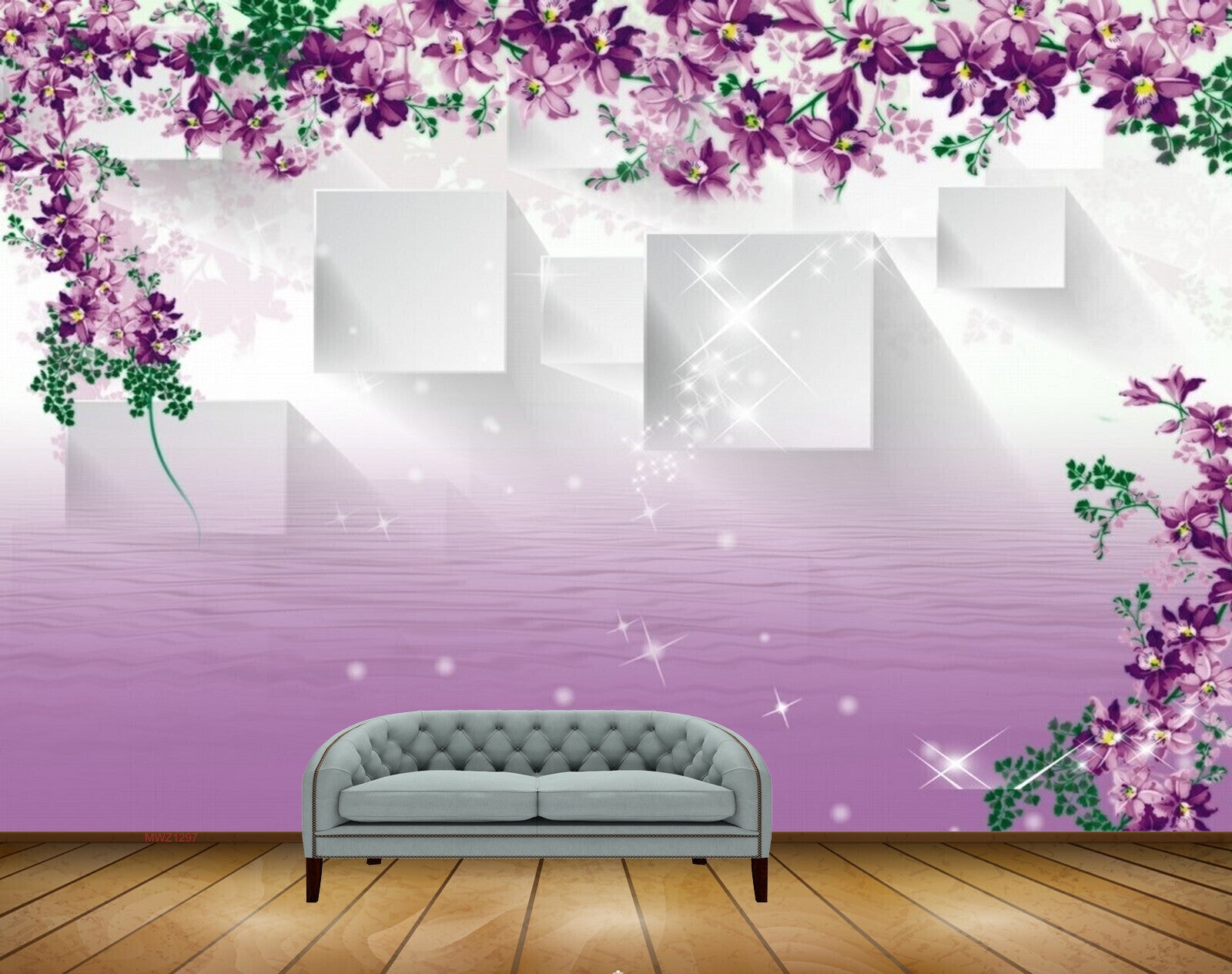 Avikalp MWZ1297 Purple White Flowers Leaves 3D HD Wallpaper Avikalp MWZ1297 Purple White Flowers Leaves 3D HD Wallpaper