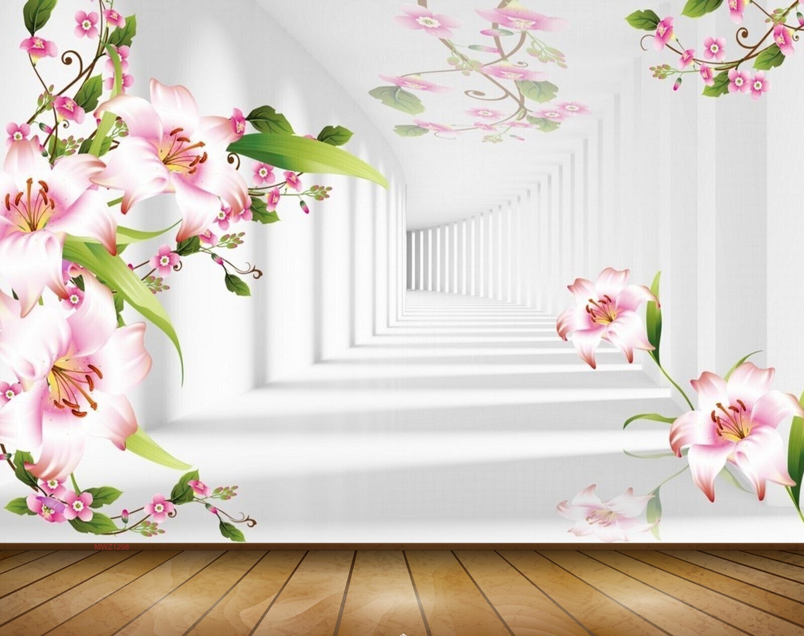 Avikalp MWZ1298 Pink White Flowers Leaves 3D HD Wallpaper Avikalp MWZ1298 Pink White Flowers Leaves 3D HD Wallpaper