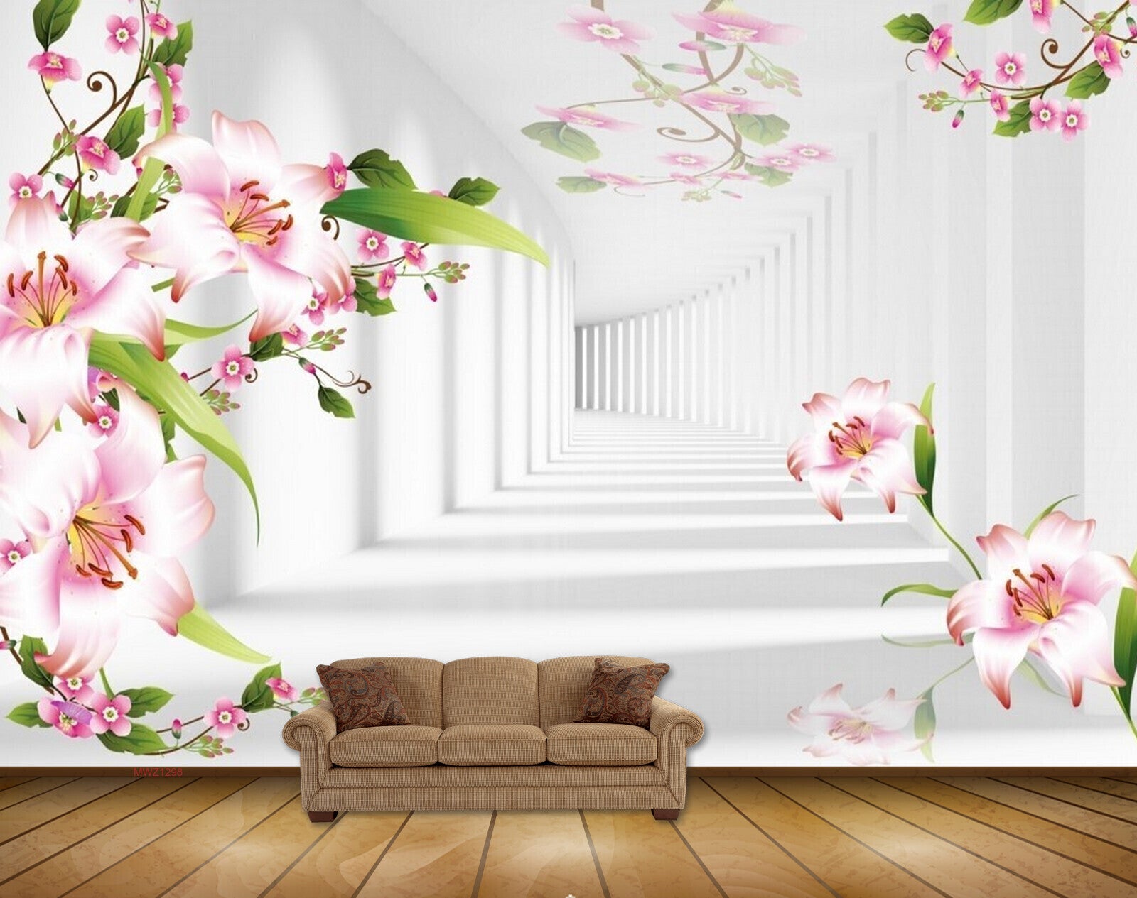 Avikalp MWZ1298 Pink White Flowers Leaves 3D HD Wallpaper Avikalp MWZ1298 Pink White Flowers Leaves 3D HD Wallpaper