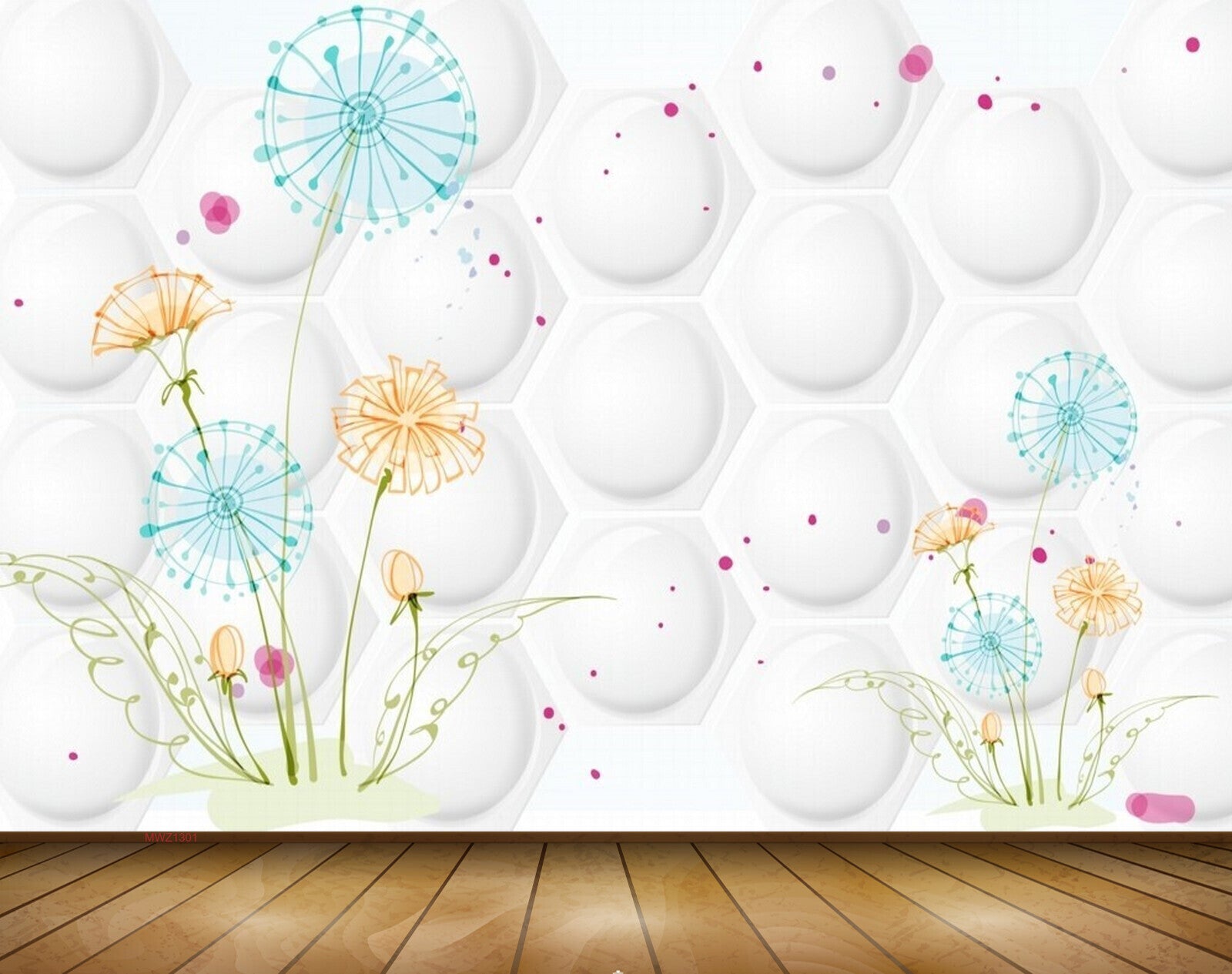 Avikalp MWZ1301 Blue Orange Flowers Leaves 3D HD Wallpaper Avikalp MWZ1301 Blue Orange Flowers Leaves 3D HD Wallpaper