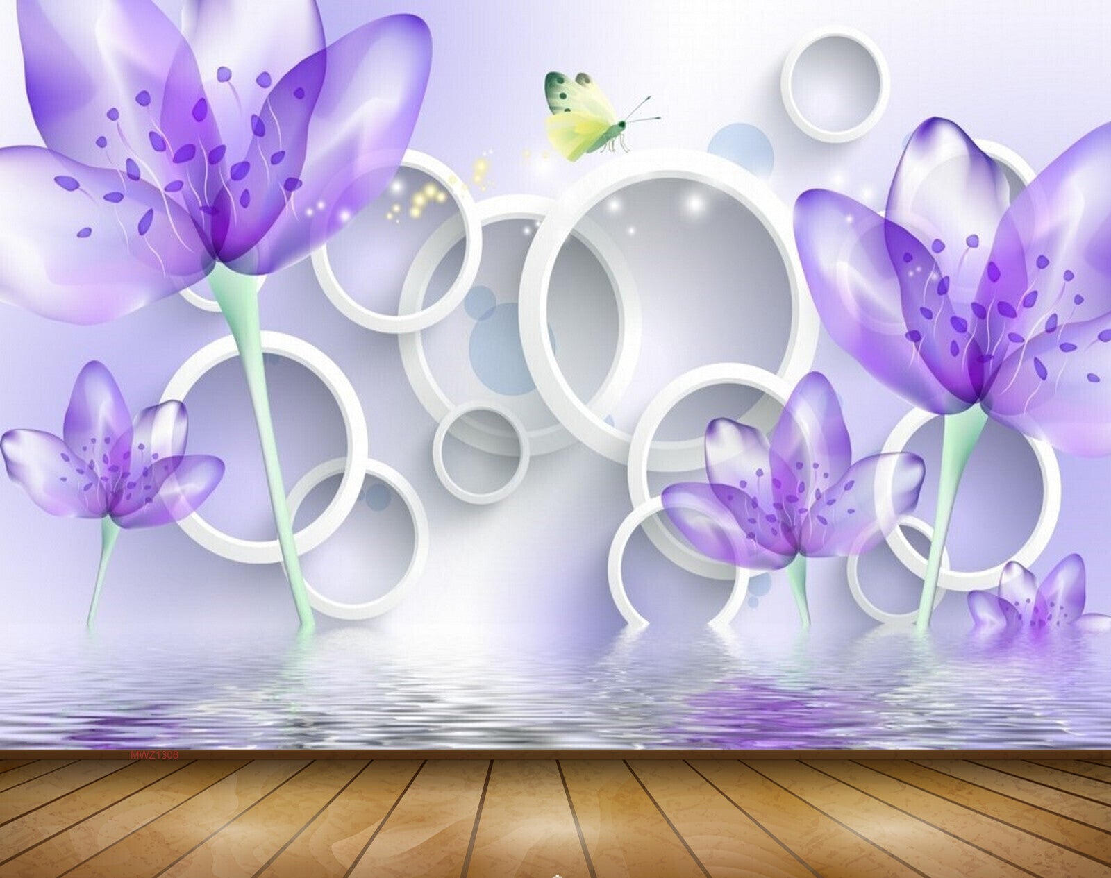 Avikalp MWZ1308 Purple Flowers Butterflies 3D HD Wallpaper Avikalp MWZ1308 Purple Flowers Butterflies 3D HD Wallpaper