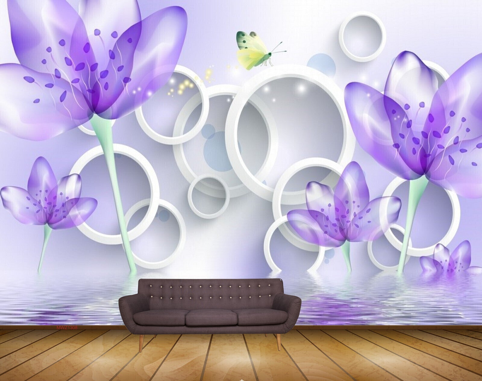 Avikalp MWZ1308 Purple Flowers Butterflies 3D HD Wallpaper Avikalp MWZ1308 Purple Flowers Butterflies 3D HD Wallpaper