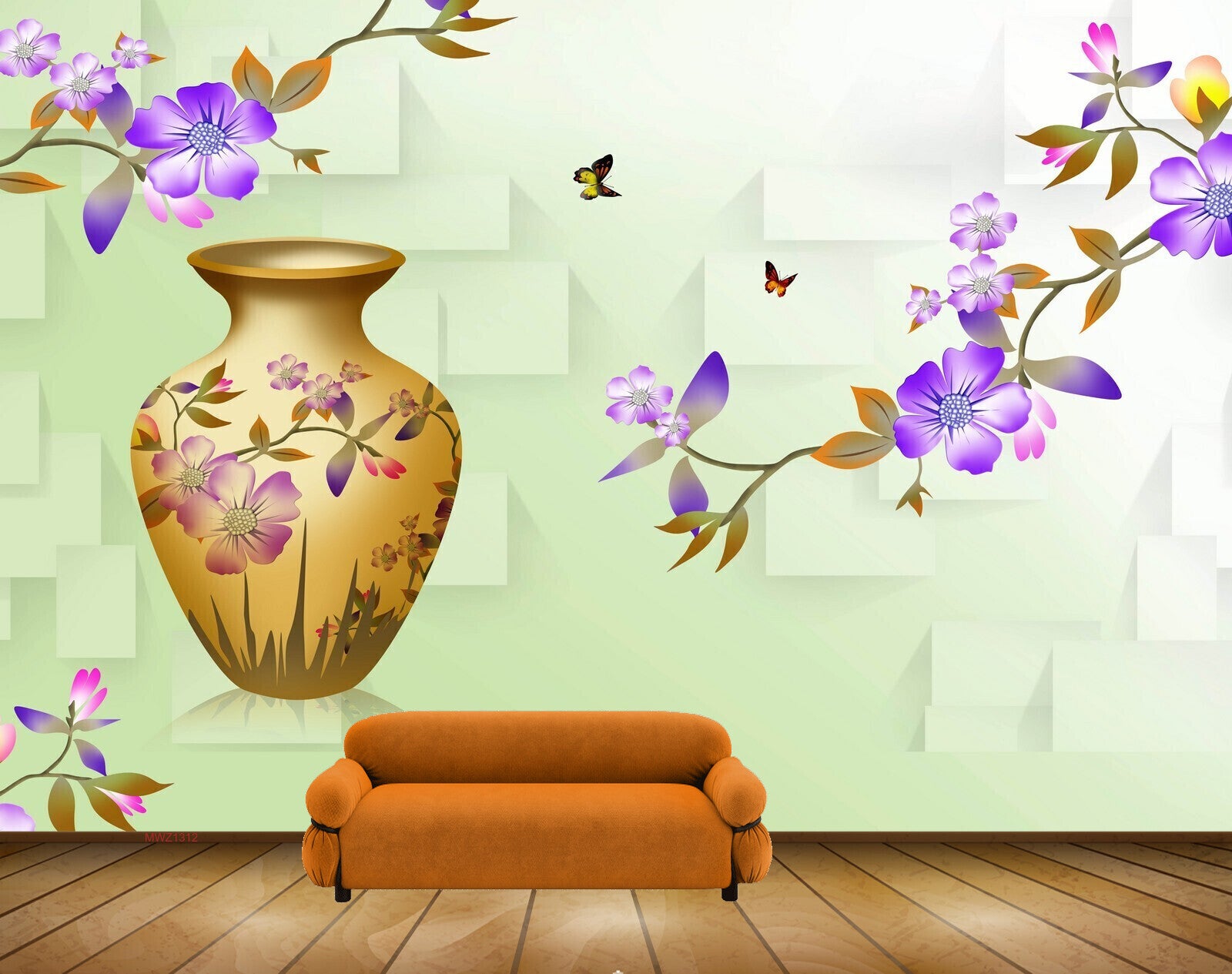 Avikalp MWZ1312 Pot Purple Flowers Butterflies 3D HD Wallpaper Avikalp MWZ1312 Pot Purple Flowers Butterflies 3D HD Wallpaper