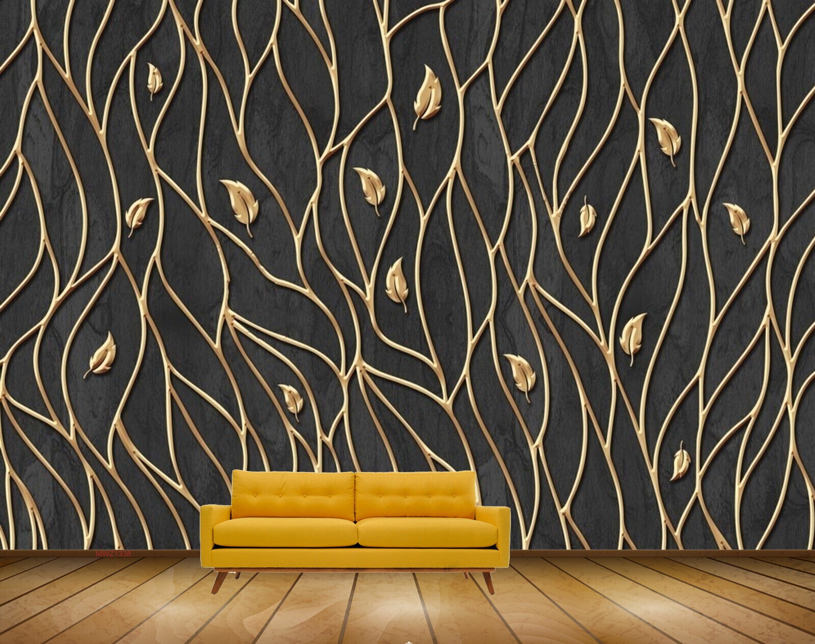 Avikalp MWZ1338 Golden Leaves 3D HD Wallpaper Avikalp MWZ1338 Golden Leaves 3D HD Wallpaper