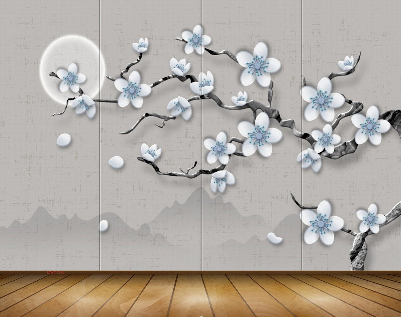 Avikalp MWZ1340 Flowers Branches Moon 3D HD Wallpaper Avikalp MWZ1340 Flowers Branches Moon 3D HD Wallpaper