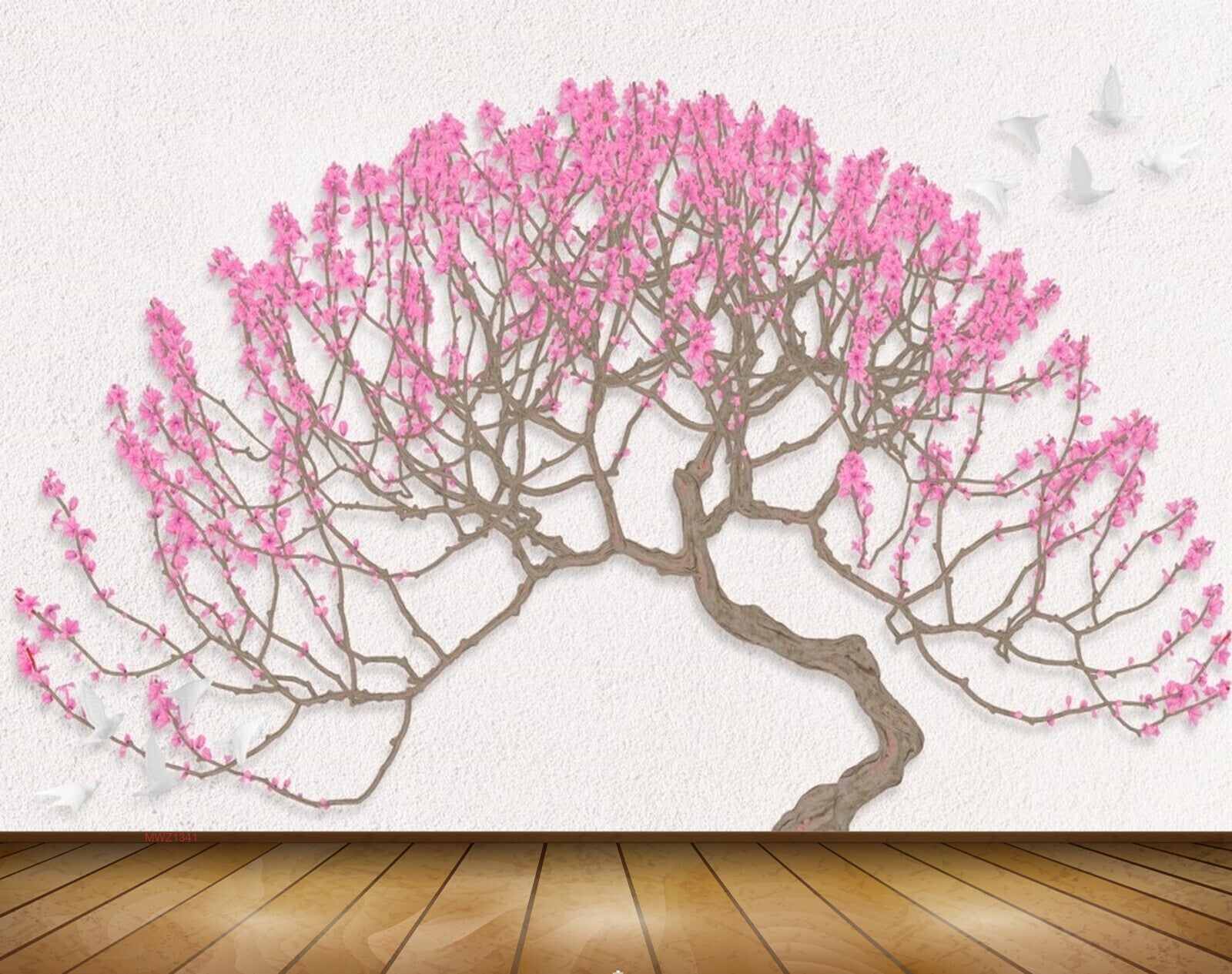 Avikalp MWZ1341 Tree Pink Flowers Birds 3D HD Wallpaper Avikalp MWZ1341 Tree Pink Flowers Birds 3D HD Wallpaper