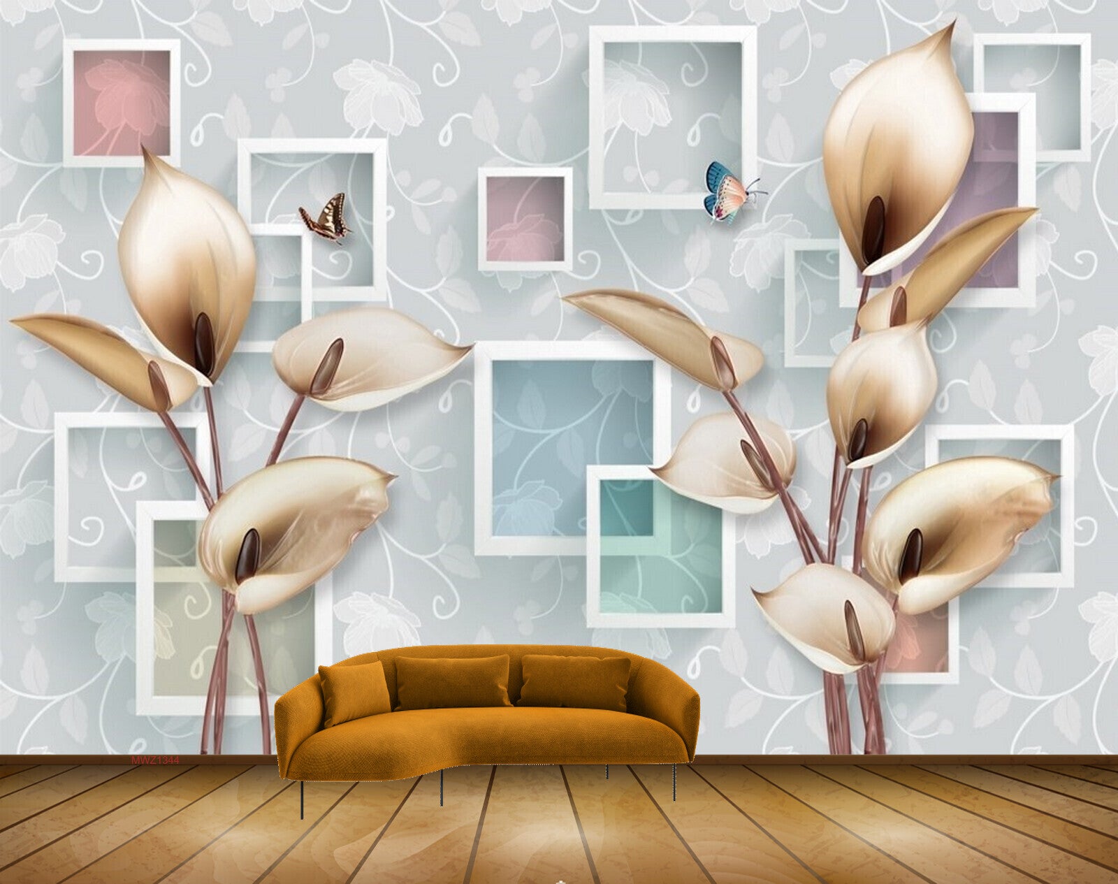 Avikalp MWZ1344 Golden Leaves Butterflies 3D HD Wallpaper Avikalp MWZ1344 Golden Leaves Butterflies 3D HD Wallpaper