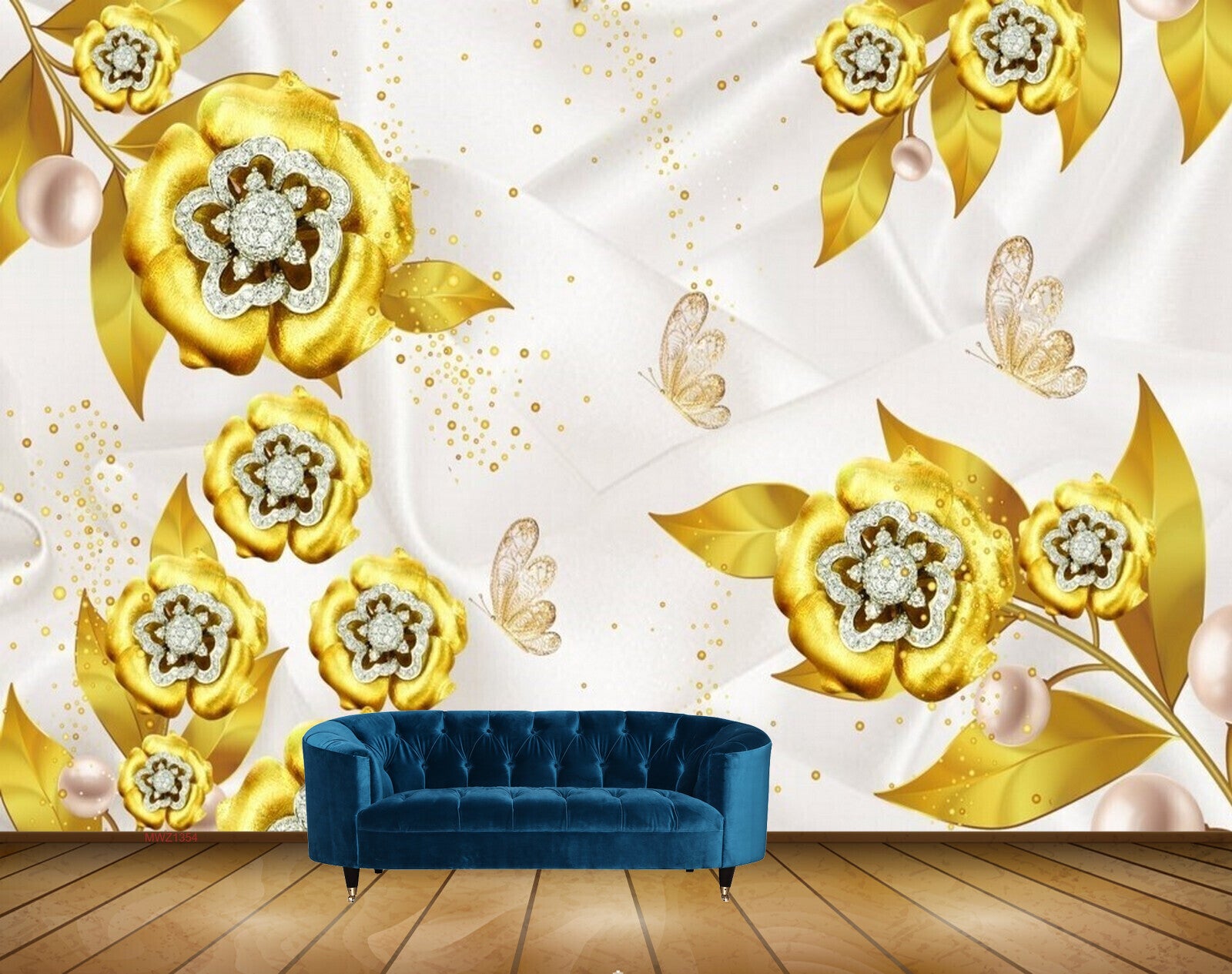 Avikalp MWZ1354 Golden Flowers Butterflies HD Wallpaper Avikalp MWZ1354 Golden Flowers Butterflies HD Wallpaper