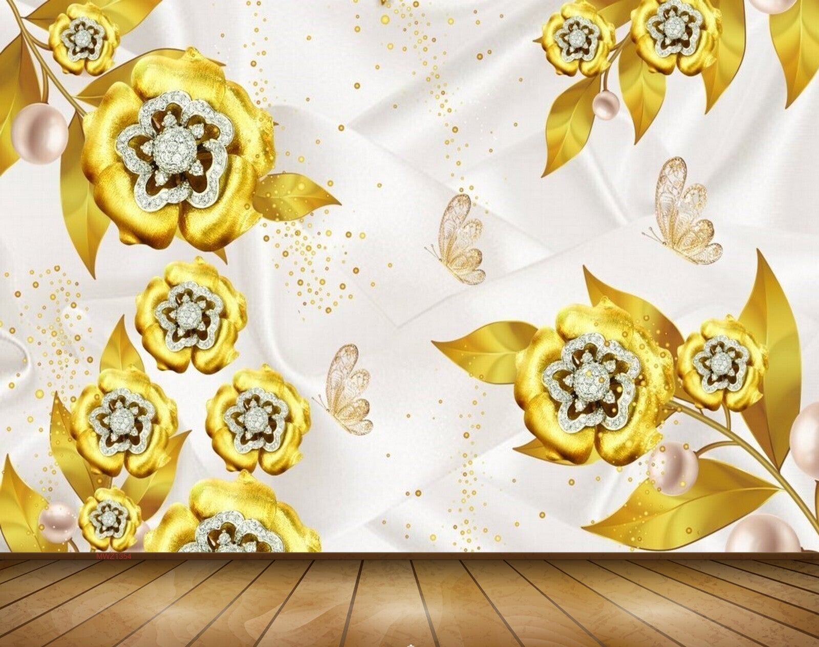 Avikalp MWZ1354 Golden Flowers Butterflies 3D HD Wallpaper Avikalp MWZ1354 Golden Flowers Butterflies 3D HD Wallpaper
