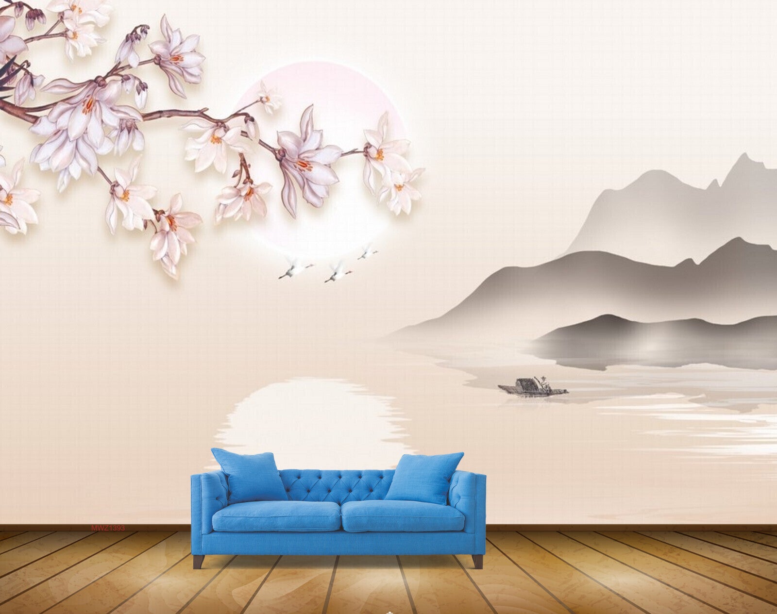 Avikalp MWZ1393 Pink White Flowers Mountains Birds River Sun 3D HD Wallpaper Avikalp MWZ1393 Pink White Flowers Mountains Birds River Sun 3D HD Wallpaper