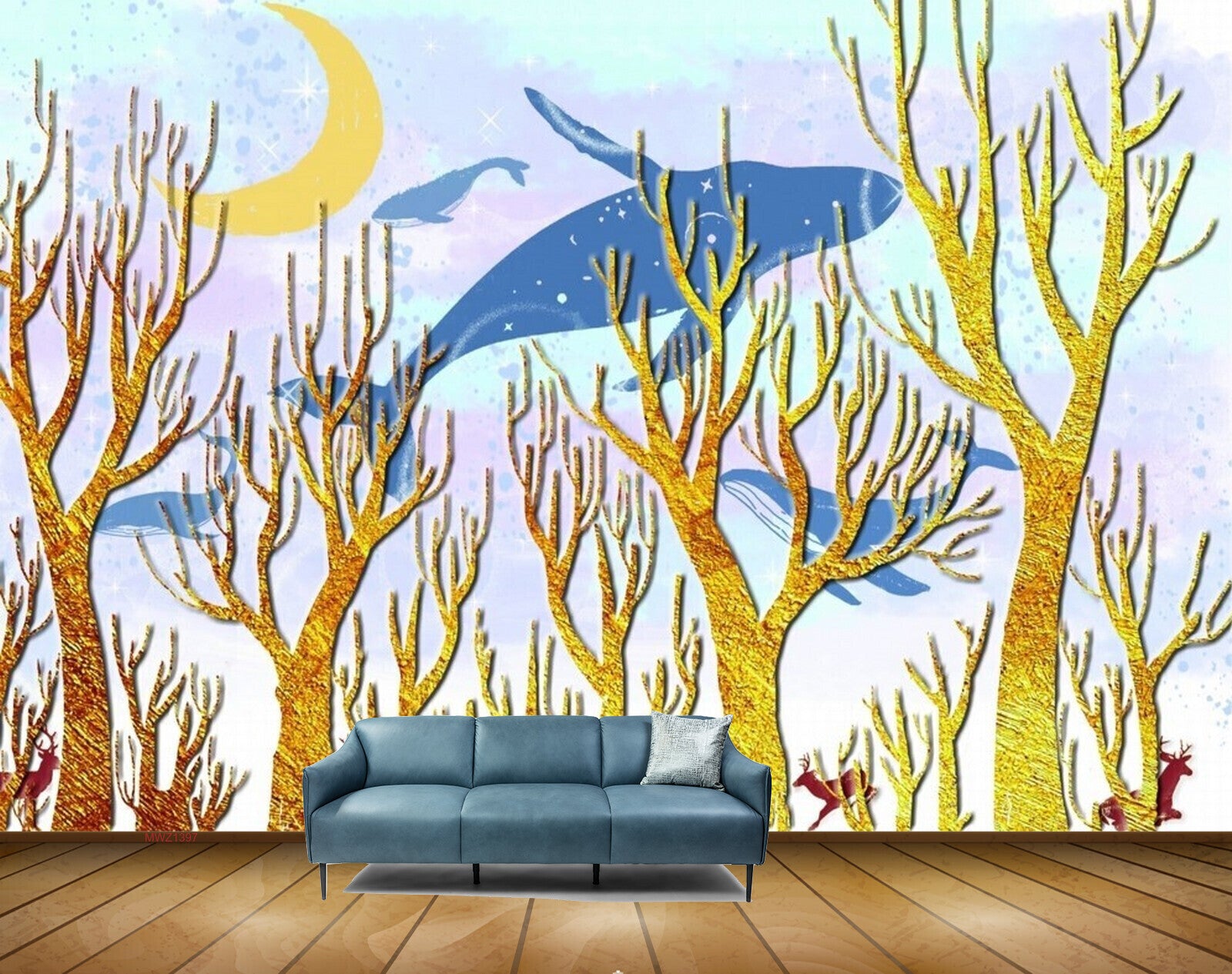 Avikalp MWZ1397 Golden Treed Fishes Moon Deers 3D HD Wallpaper Avikalp MWZ1397 Golden Treed Fishes Moon Deers 3D HD Wallpaper