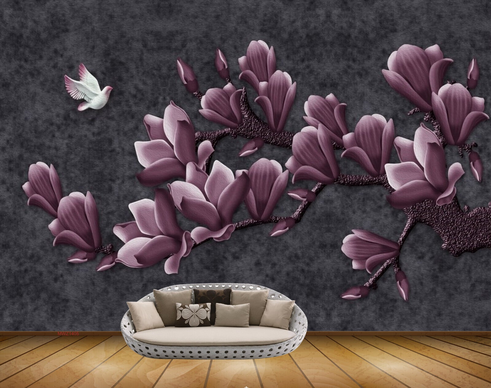 Avikalp MWZ1405 Pink Flowers Birds 3D HD Wallpaper Avikalp MWZ1405 Pink Flowers Birds 3D HD Wallpaper