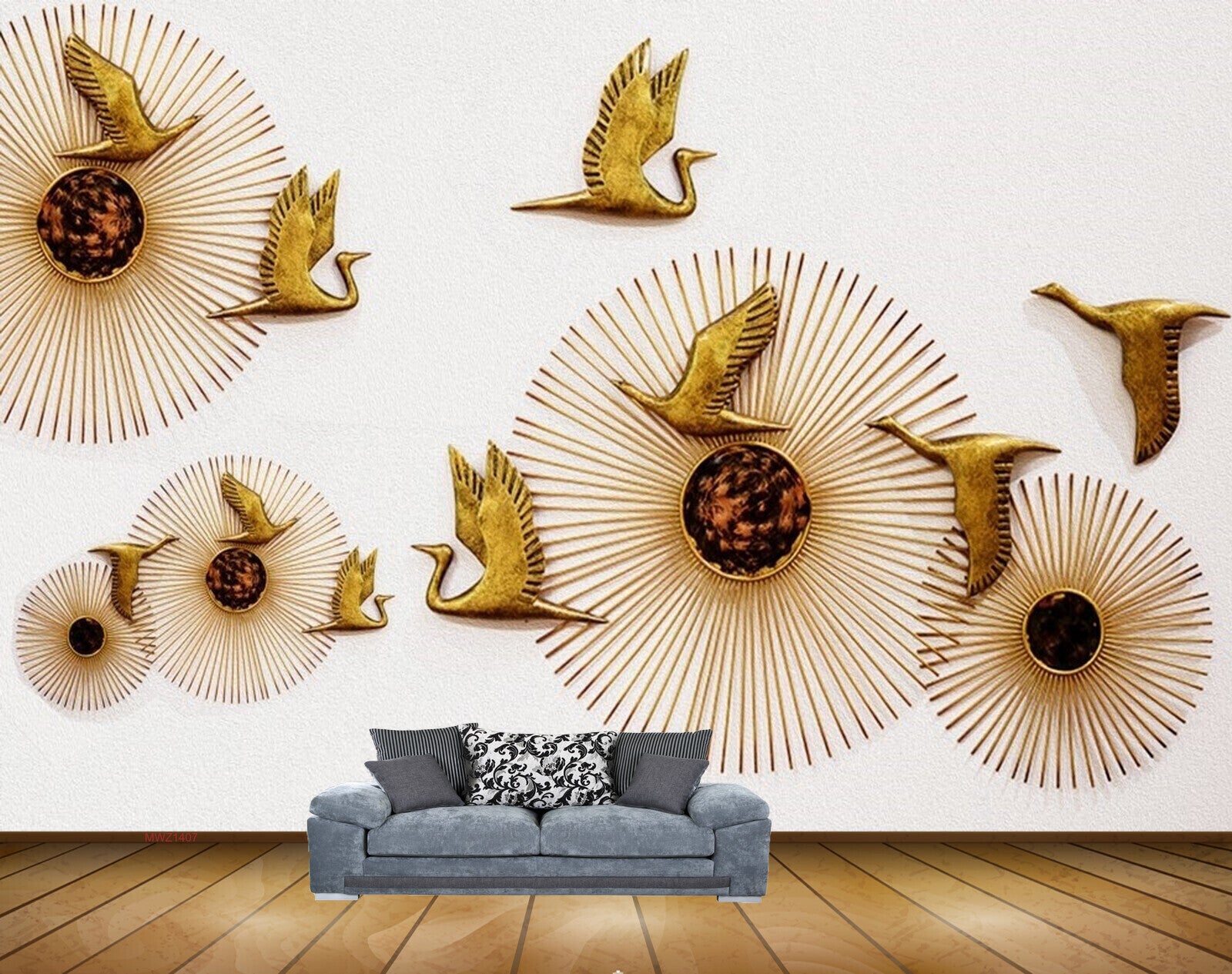 Avikalp MWZ1407 Golden Birds Flowers 3D HD Wallpaper Avikalp MWZ1407 Golden Birds Flowers 3D HD Wallpaper
