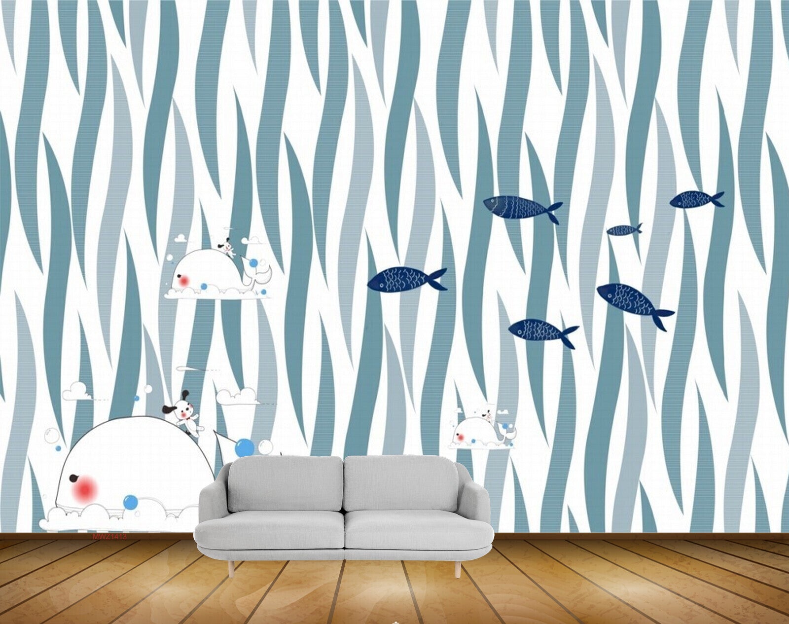 Avikalp MWZ1413 White Blue Fishes 3D HD Wallpaper Avikalp MWZ1413 White Blue Fishes 3D HD Wallpaper