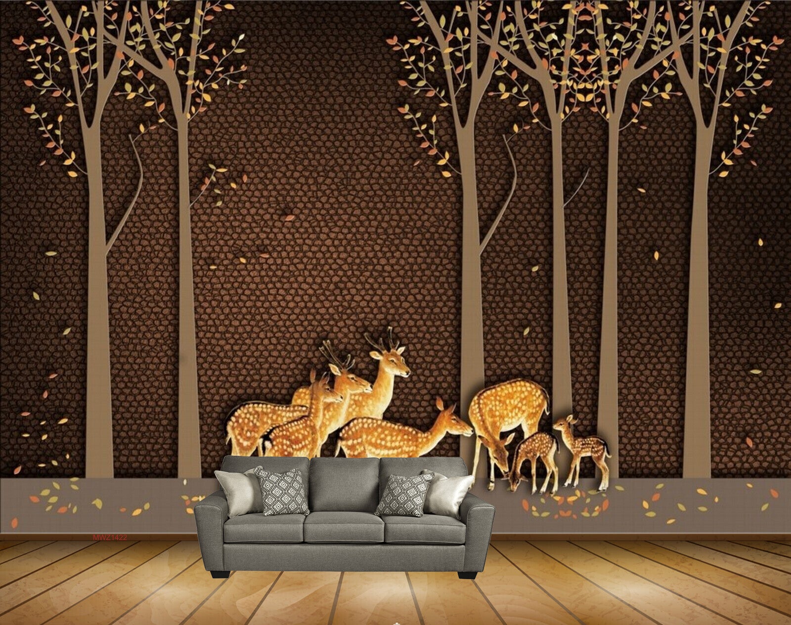 Avikalp MWZ1422 Golden Trees Deers 3D HD Wallpaper Avikalp MWZ1422 Golden Trees Deers 3D HD Wallpaper