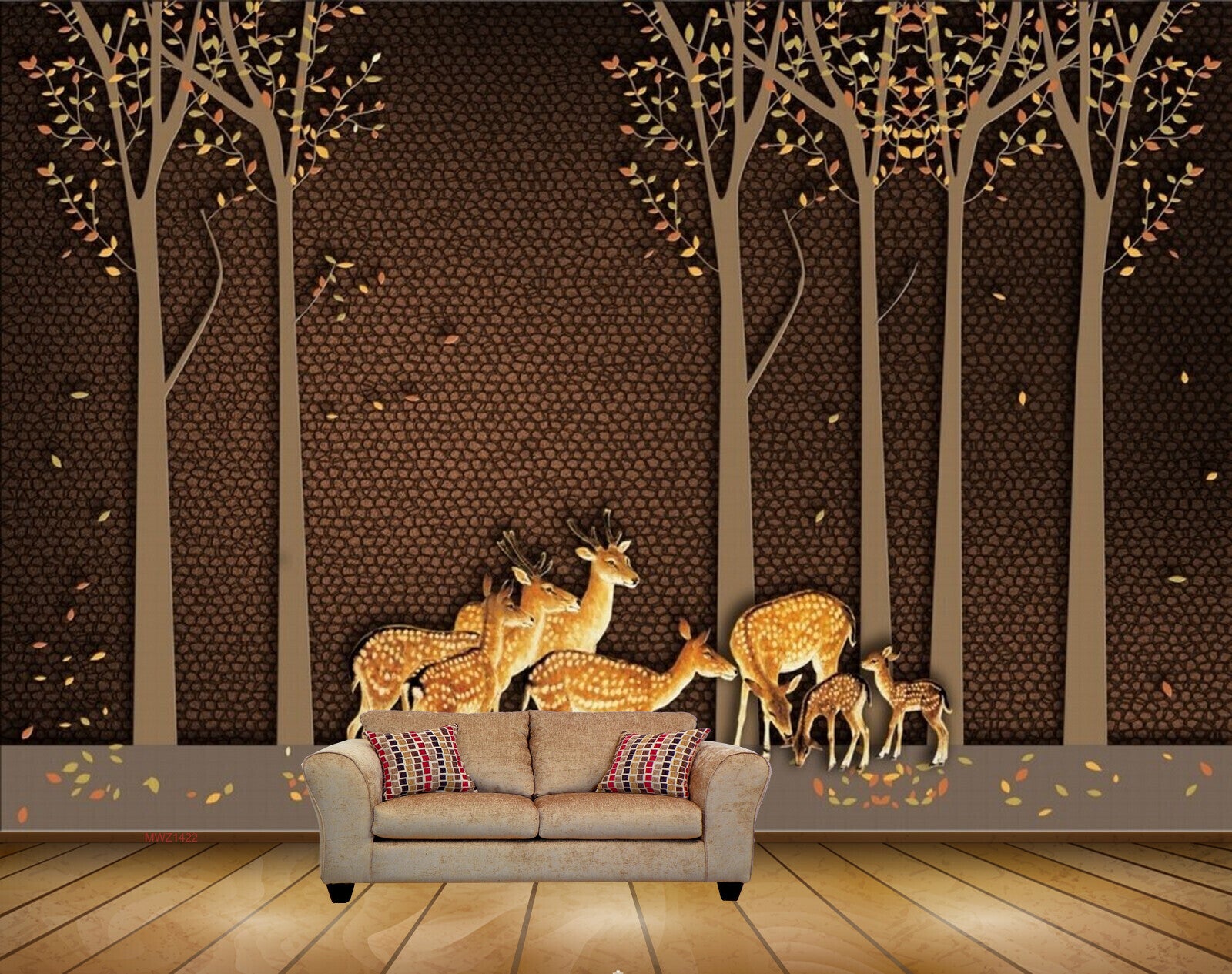 Avikalp MWZ1422 Golden Trees Deers 3D HD Wallpaper Avikalp MWZ1422 Golden Trees Deers 3D HD Wallpaper