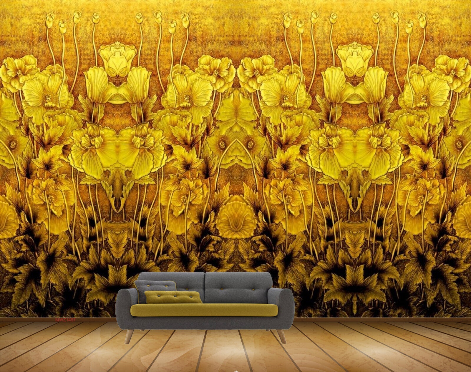 Avikalp MWZ1467 Golden Flowers Plants 3D HD Wallpaper Avikalp MWZ1467 Golden Flowers Plants 3D HD Wallpaper