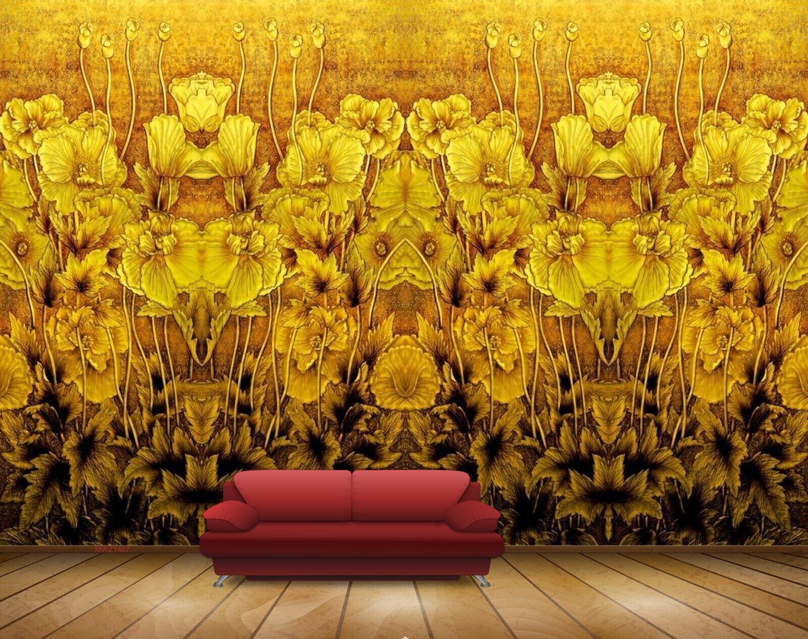 Avikalp MWZ1467 Golden Flowers Plants 3D HD Wallpaper Avikalp MWZ1467 Golden Flowers Plants 3D HD Wallpaper