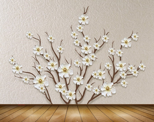 Avikalp MWZ1468 White Flowers Tree Branches 3D HD Wallpaper