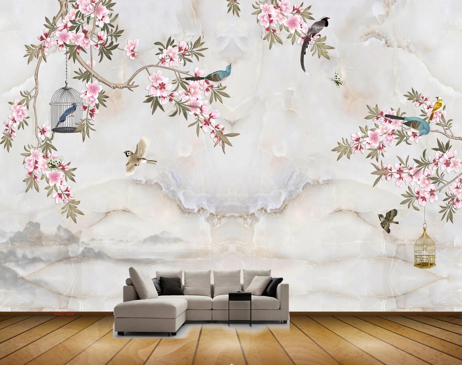 Avikalp MWZ1469 Pink Flowers Birds Cages 3D HD Wallpaper Avikalp MWZ1469 Pink Flowers Birds Cages 3D HD Wallpaper