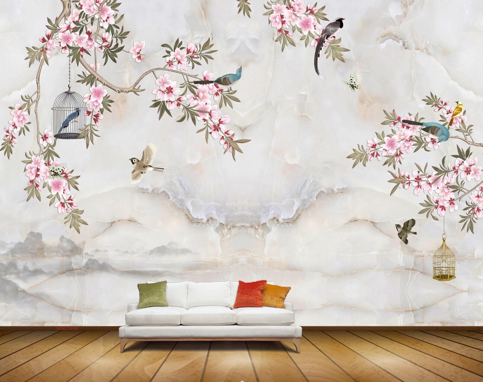 Avikalp MWZ1469 Pink Flowers Birds Cages 3D HD Wallpaper Avikalp MWZ1469 Pink Flowers Birds Cages 3D HD Wallpaper