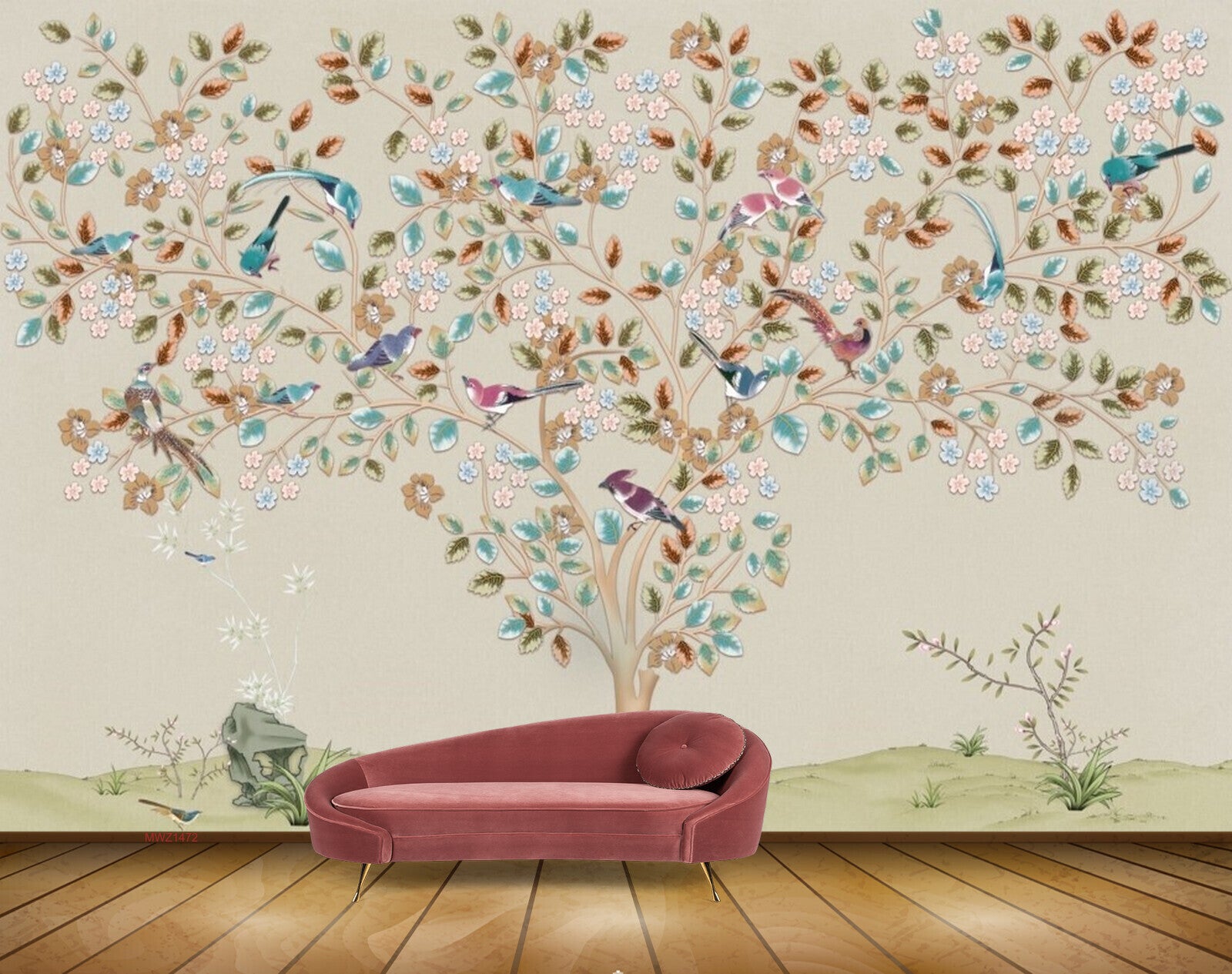 Avikalp MWZ1472 Blue White Flowers Tree Leaves Birds 3D HD Wallpaper Avikalp MWZ1472 Blue White Flowers Tree Leaves Birds 3D HD Wallpaper