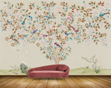 Avikalp MWZ1472 Blue White Flowers Tree Leaves Birds 3D HD Wallpaper Avikalp MWZ1472 Blue White Flowers Tree Leaves Birds 3D HD Wallpaper