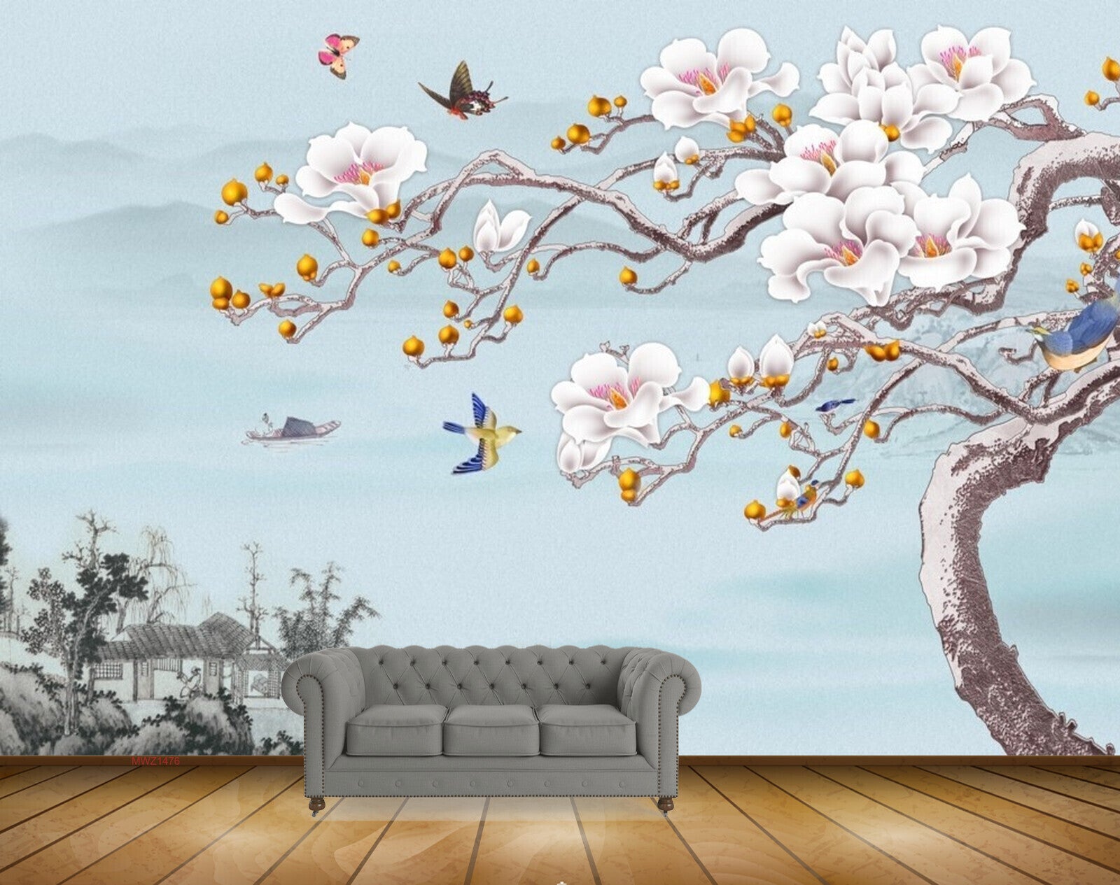 Avikalp MWZ1476 Pink Flowers Tree Birds Plants 3D HD Wallpaper Avikalp MWZ1476 Pink Flowers Tree Birds Plants 3D HD Wallpaper