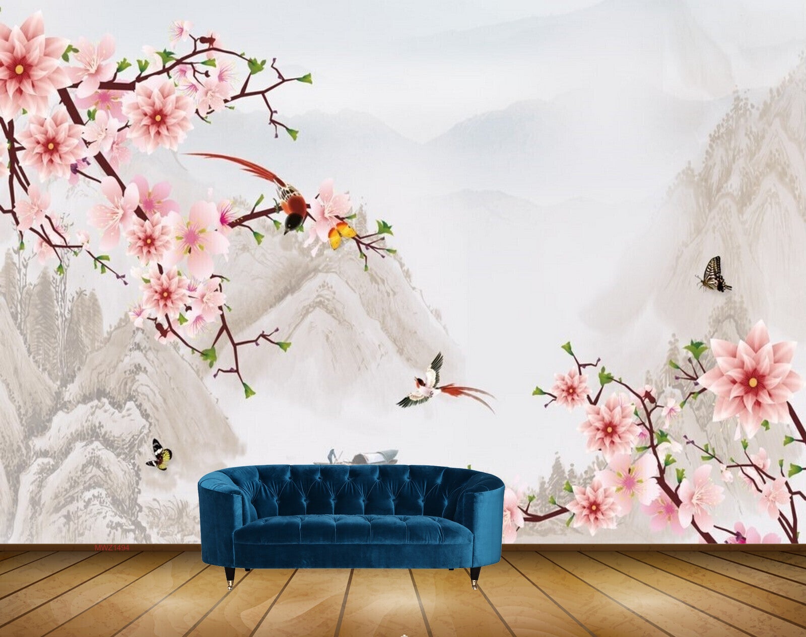 Avikalp MWZ1494 Pink White Flowers Birds Butterflies 3D HD Wallpaper Avikalp MWZ1494 Pink White Flowers Birds Butterflies 3D HD Wallpaper