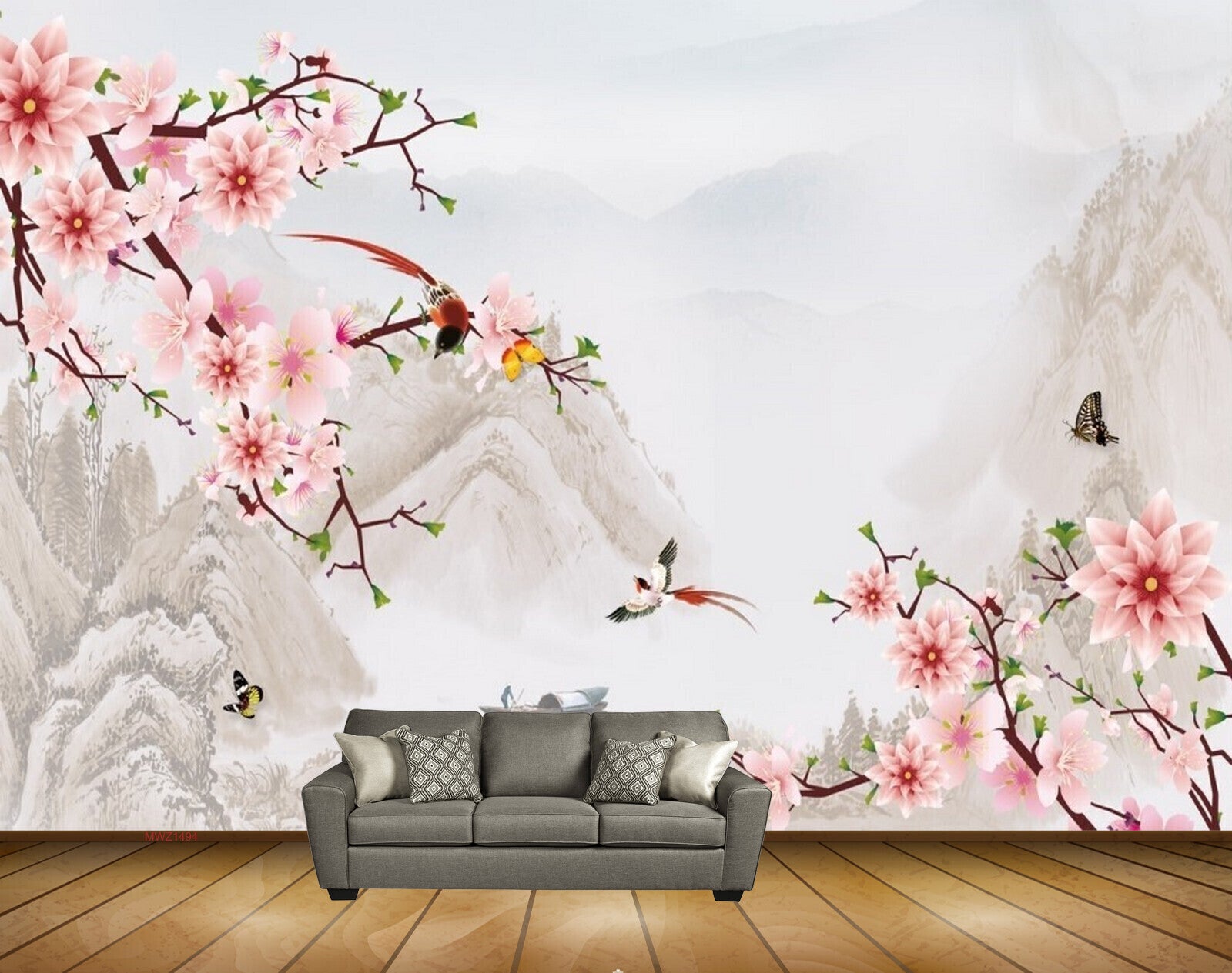Avikalp MWZ1494 Pink White Flowers Birds Butterflies 3D HD Wallpaper Avikalp MWZ1494 Pink White Flowers Birds Butterflies 3D HD Wallpaper