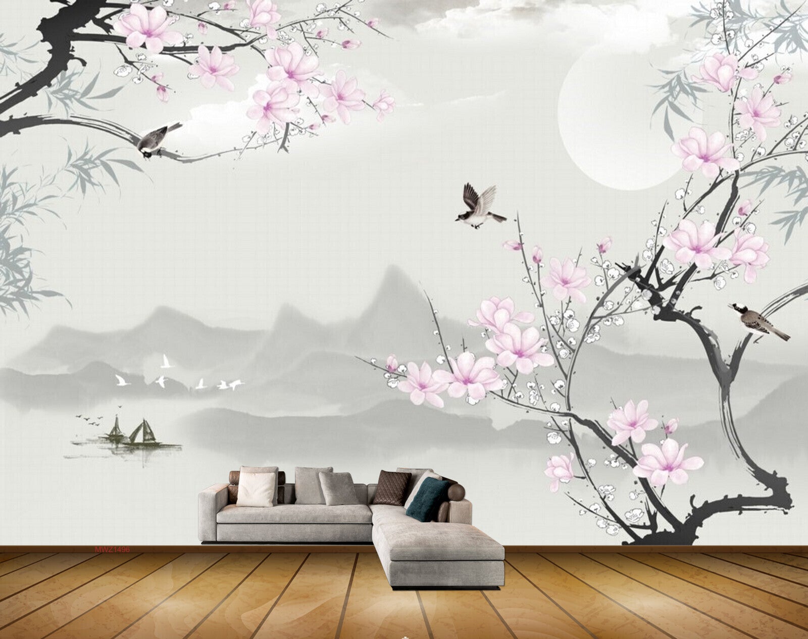 Avikalp MWZ1496 Pink White Flowers Boats Birds 3D HD Wallpaper Avikalp MWZ1496 Pink White Flowers Boats Birds 3D HD Wallpaper