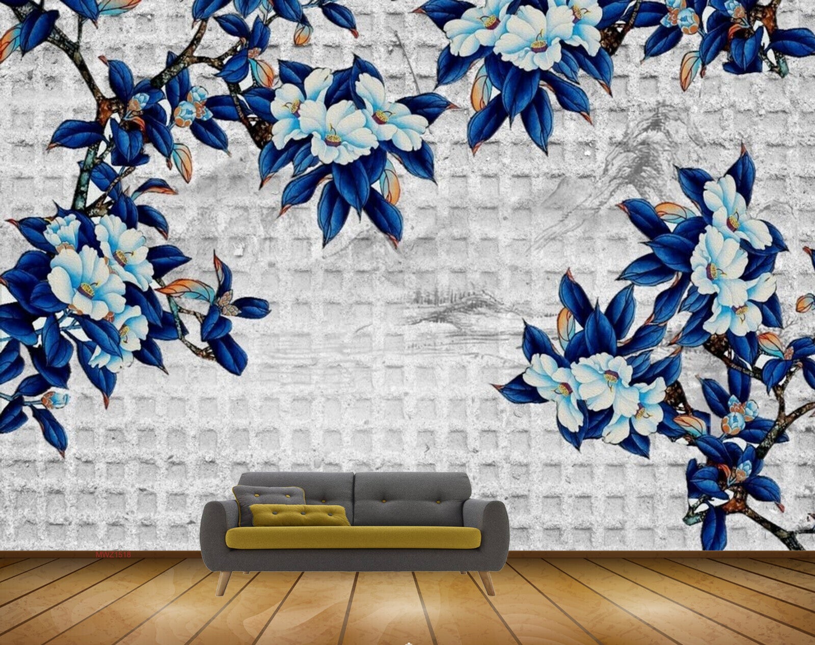 Avikalp MWZ1518 White Blue Flowers Leaves Branches 3D HD Wallpaper Avikalp MWZ1518 White Blue Flowers Leaves Branches 3D HD Wallpaper