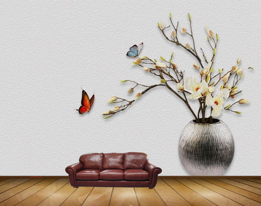 Avikalp MWZ1520 Yellow White Flowers Butterflies HD Wallpaper