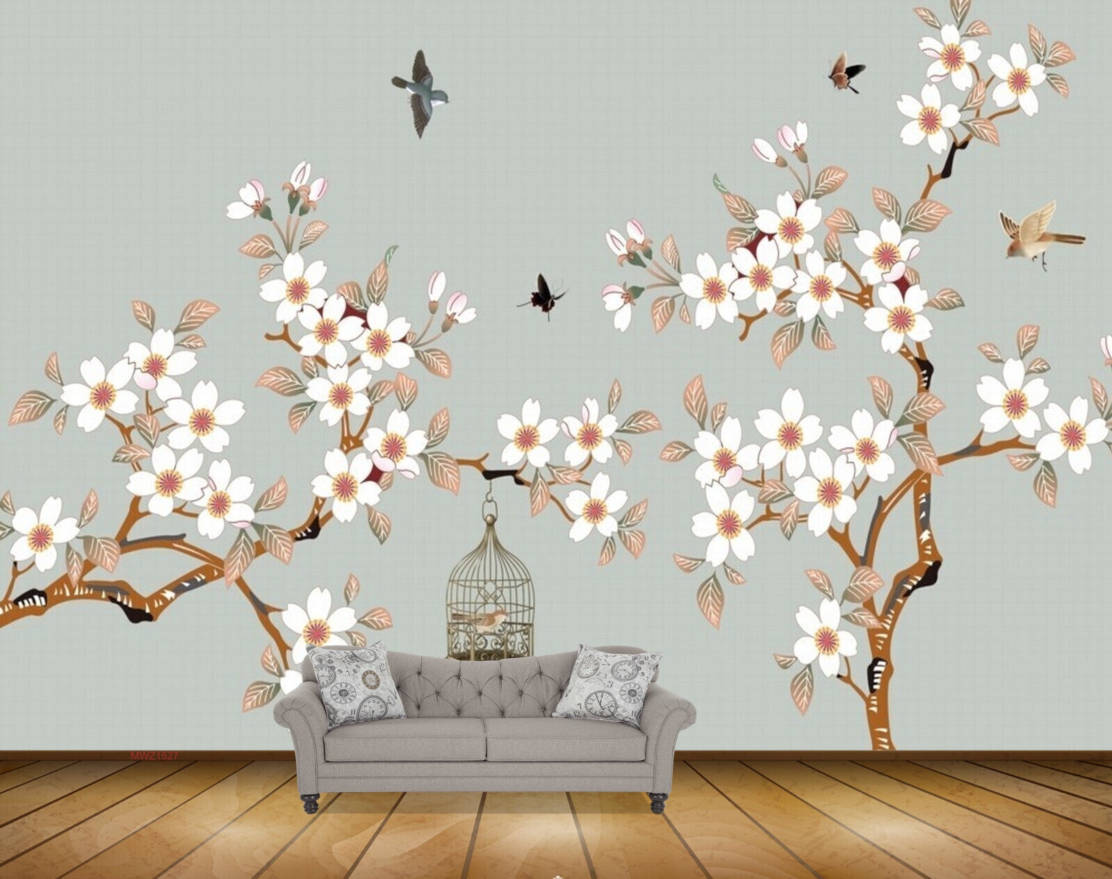 Avikalp MWZ1527 White Red Flowers Birds Cage HD Wallpaper Avikalp MWZ1527 White Red Flowers Birds Cage HD Wallpaper