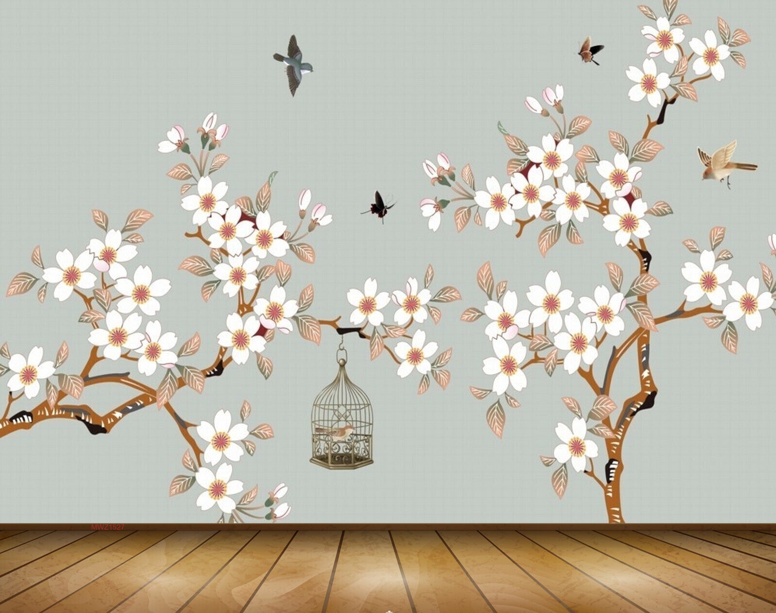 Avikalp MWZ1527 White Red Flowers Birds Cage 3D HD Wallpaper Avikalp MWZ1527 White Red Flowers Birds Cage 3D HD Wallpaper