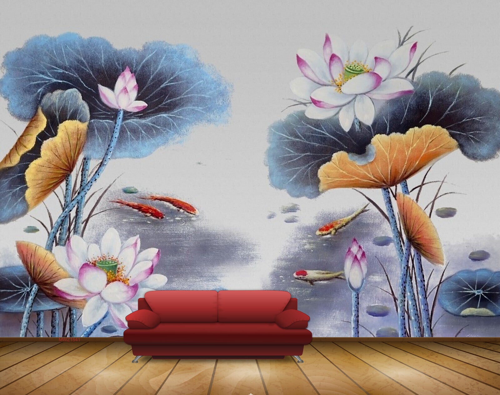 Avikalp MWZ1541 Pink White Flowers Fishes Leaves 3D HD Wallpaper Avikalp MWZ1541 Pink White Flowers Fishes Leaves 3D HD Wallpaper