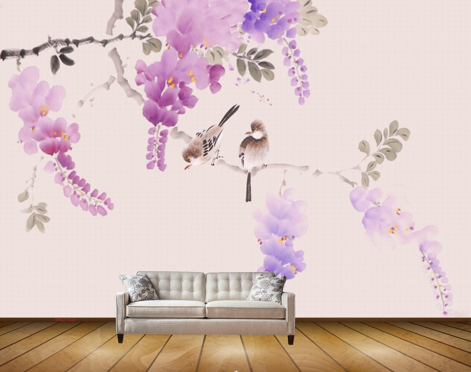 Avikalp MWZ1546 Pink Purple Flowers Birds 3D HD Wallpaper Avikalp MWZ1546 Pink Purple Flowers Birds 3D HD Wallpaper