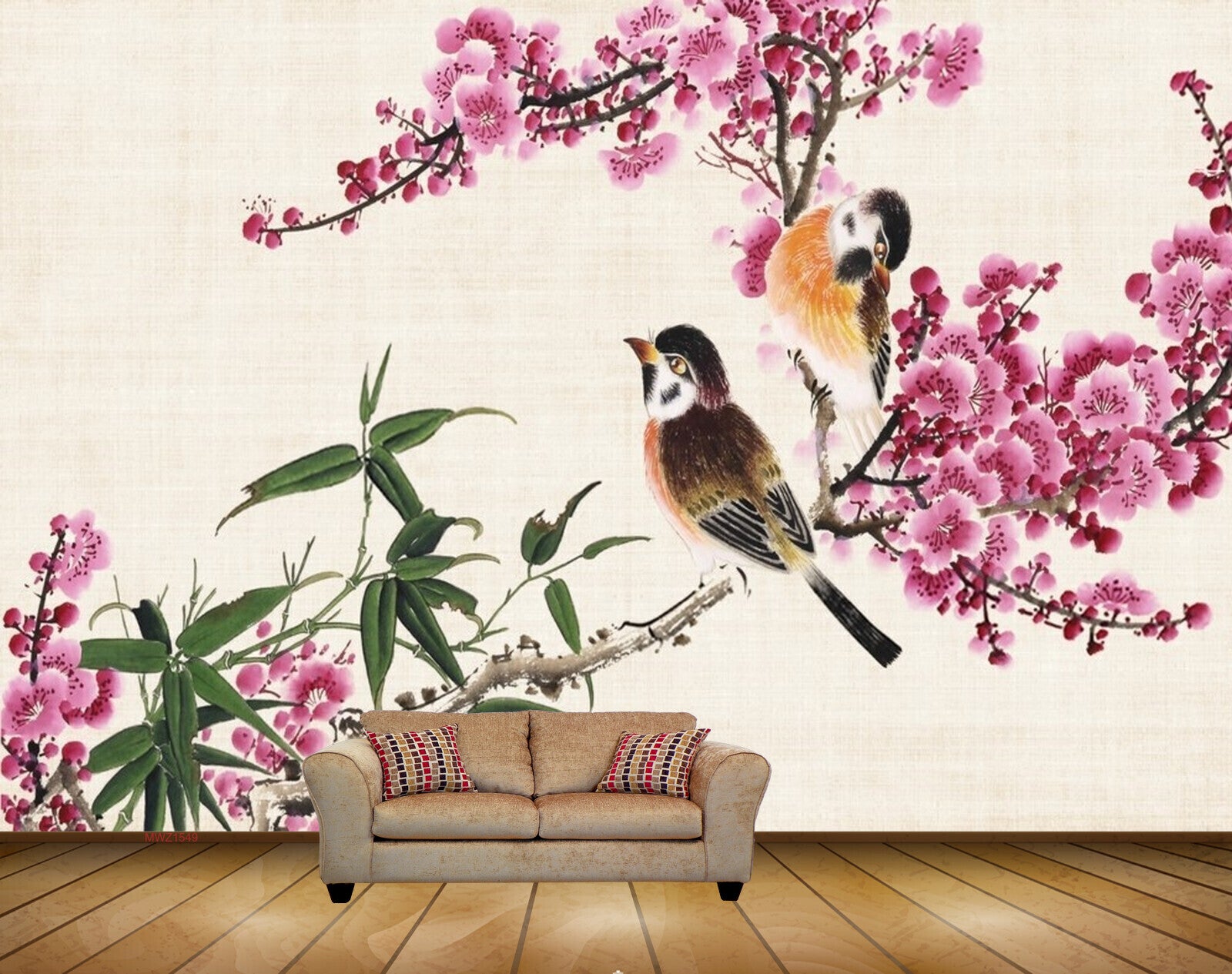 Avikalp MWZ1549 Pink Flowers Birds Leaves 3D HD Wallpaper Avikalp MWZ1549 Pink Flowers Birds Leaves 3D HD Wallpaper