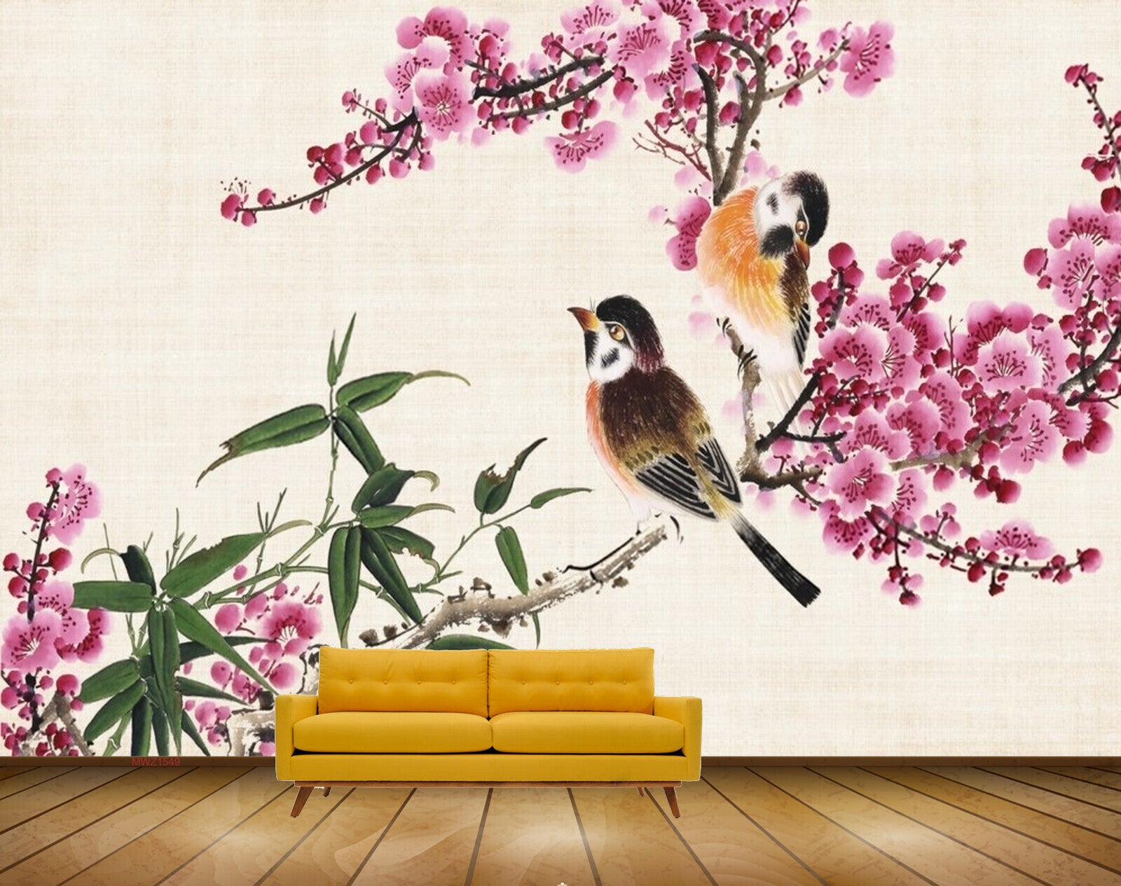 Avikalp MWZ1549 Pink Flowers Birds Leaves 3D HD Wallpaper Avikalp MWZ1549 Pink Flowers Birds Leaves 3D HD Wallpaper
