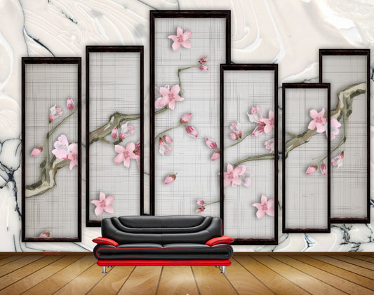 Avikalp MWZ1560 Pink White Flowers Branches HD Wallpaper