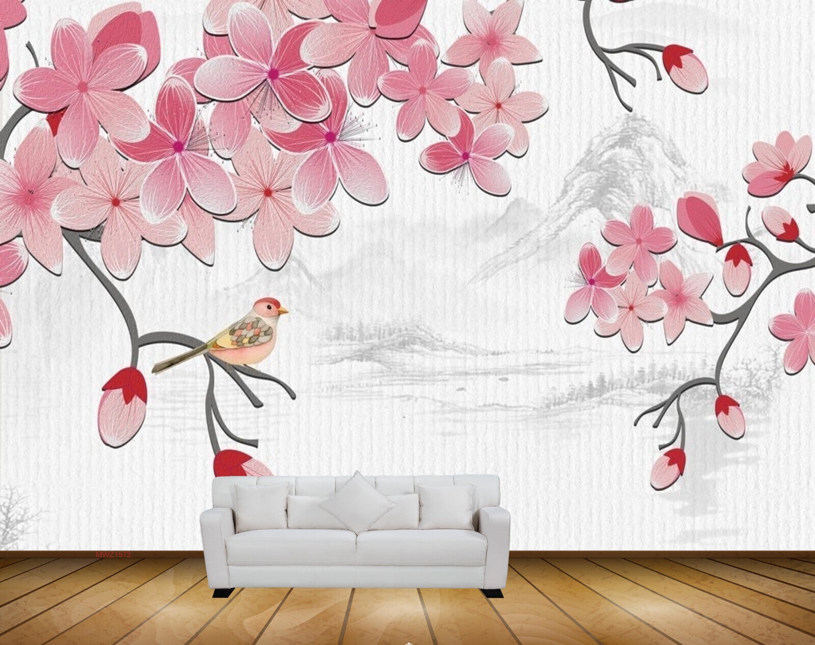 Avikalp MWZ1572 Pink White Flowers Bird 3D HD Wallpaper Avikalp MWZ1572 Pink White Flowers Bird 3D HD Wallpaper