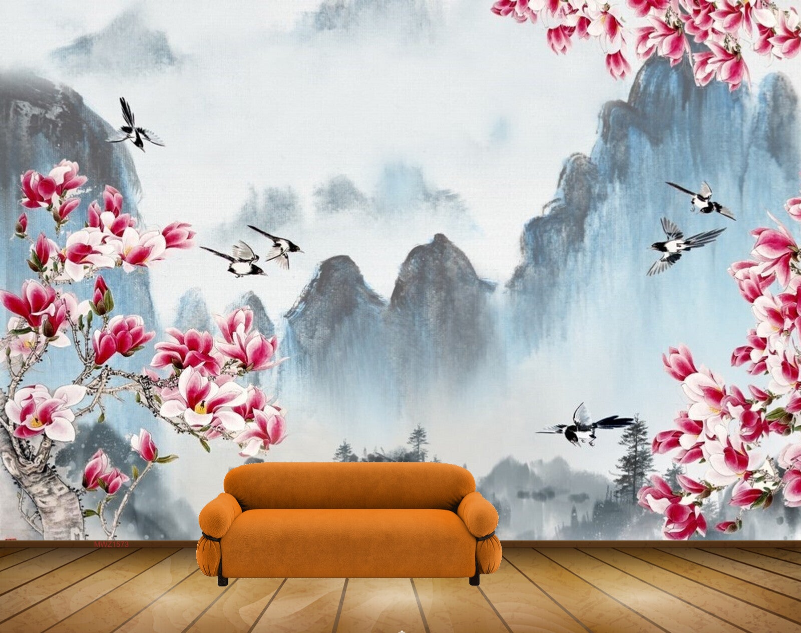 Avikalp MWZ1573 Pink White Flowers Birds 3D HD Wallpaper Avikalp MWZ1573 Pink White Flowers Birds 3D HD Wallpaper