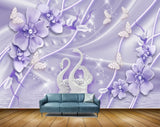 Avikalp MWZ1575 Purple Flowers Swans Butterflies HD Wallpaper Avikalp MWZ1575 Purple Flowers Swans Butterflies HD Wallpaper