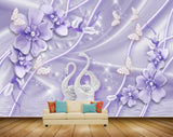 Avikalp MWZ1575 Purple Flowers Swans Butterflies 3D HD Wallpaper Avikalp MWZ1575 Purple Flowers Swans Butterflies 3D HD Wallpaper