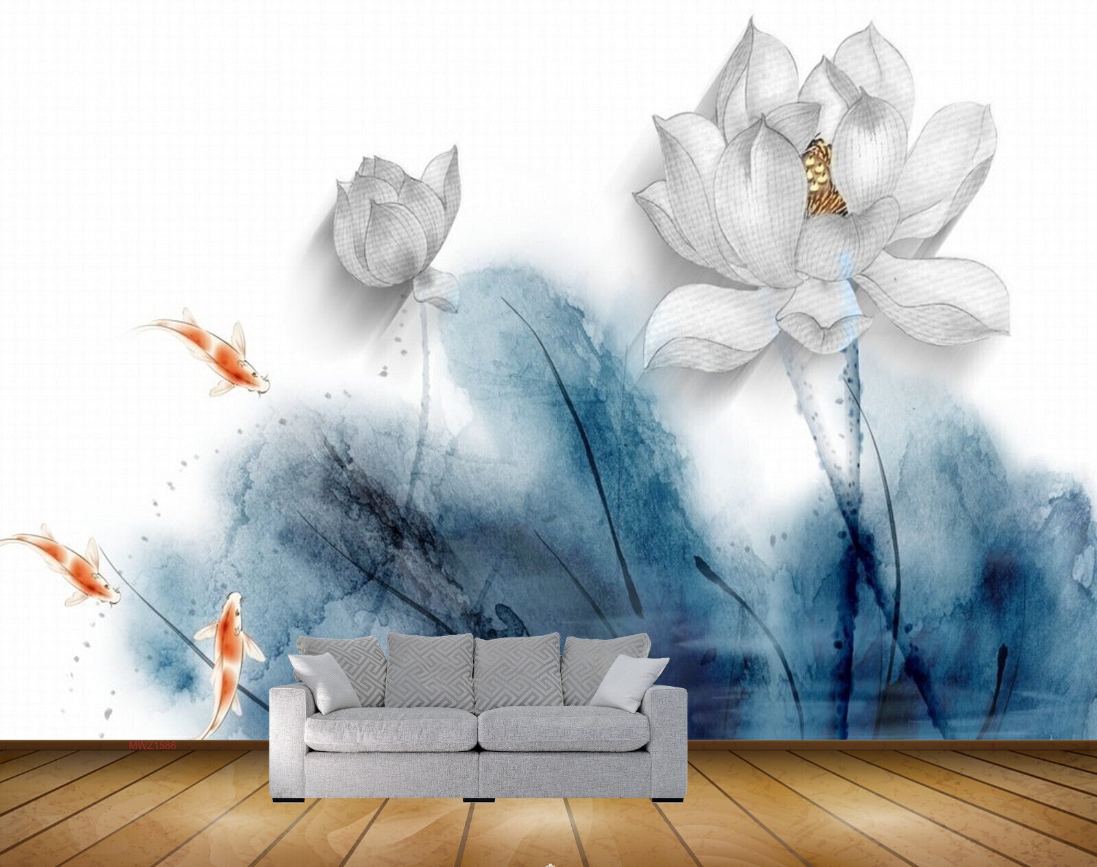 Avikalp MWZ1586 White Flowers Fishes 3D HD Wallpaper Avikalp MWZ1586 White Flowers Fishes 3D HD Wallpaper